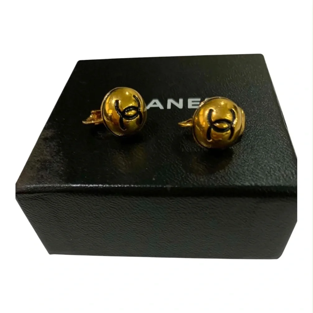 CHANEL Gold and Black CC Clip-On Earrings